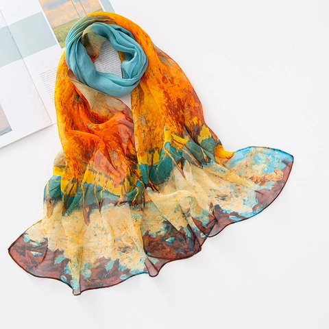 Women's Floral Georgette Scarf Thin Sun Protection Beach Shawl Lightweight Polyester Flower Print Long Scarf For Summer Travel