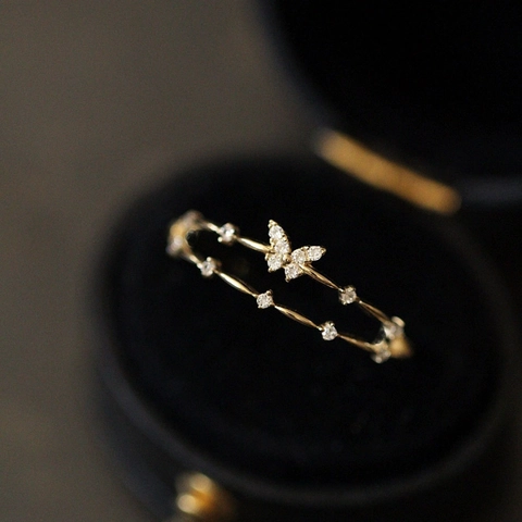 Butterfly Ring 925 Sterling Silver Double Layer Cubic Zirconia Elegant Jewelry Gift For Women