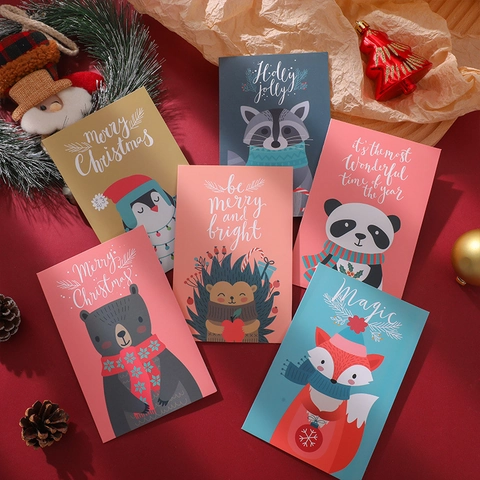 Weihnachts-Grußkarten Weißer Karton Cartoon Tier Illustration Mit Umschlägen Gefaltete Segen Karten Für Weihnachten Party
