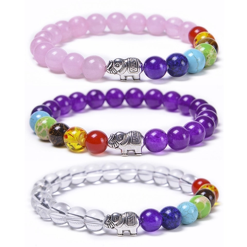 Bracciale Di Perline In Pietra Naturale Gioielli In Cristallo Chakra Con Ciondolo Elefante In Lega Per Yoga Unisex