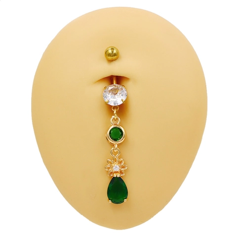 Luxury Zinc Alloy Flower Teardrop Belly Ring For Women Gold Plated Rhinestone Navel Piercing Body Jewelry Party Accessories