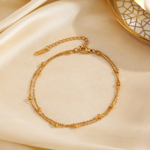 Lagen Perlenkette Fußkettchen Edelstahl Vergoldet Minimalistisch Strand Urlaub Fußschmuck Damen Accessoire