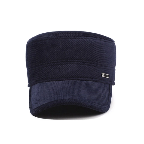 Gorra Militar De Pana Para Hombre Sombrero Plano Cálido De Invierno Con Protección Para Oídos Ajustable