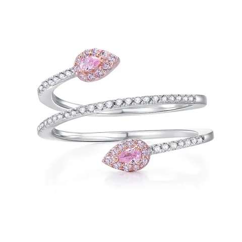 Luxus 925 Sterlingsilber Rosa Strass Schlange Wickelring Verstellbarer Spiral Birnenförmiger Mode Schmuck Für Damen Geschenk