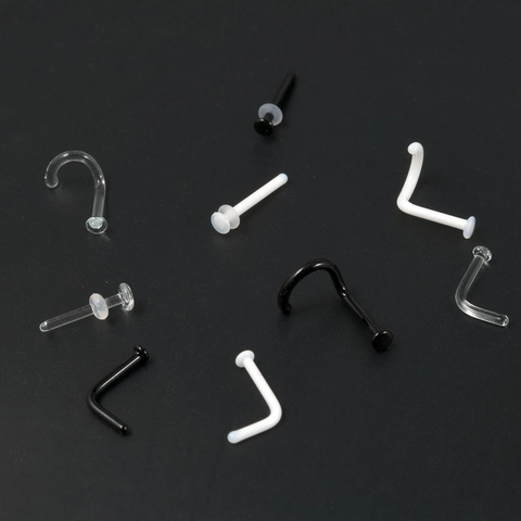 Piercing Naso In Vetro Invisibile Trasparente Nero Bianco Diritto A L Curvo Gioielli Per Piercing Unisex
