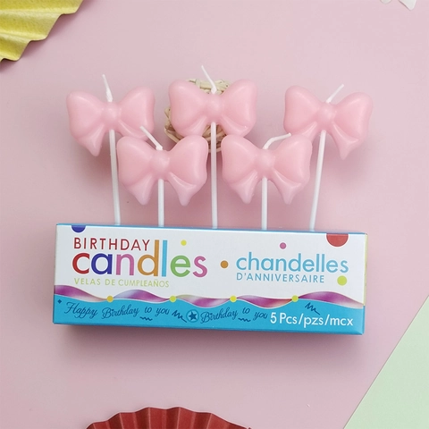 Bow Knot Birthday Candles Paraffin Wax Cake Topper Ins Polka Dot Princess Style Cute Celebration Dessert Decor