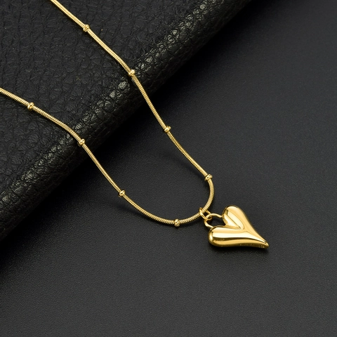 Collana Con Ciondolo A Cuore 3D Placcata Oro 18K Acciaio Al Titanio Catena Serpente Gioielli Minimalisti Per Donna