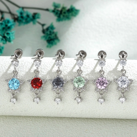 Pendiente De Cartílago De Estrella Circón Cierre De Rosca Colgante Joyas De Piercing Acero De Titanio Para Mujeres Niñas