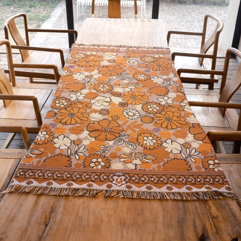 Coperta Intrecciata Floreale Retrò Poliestere Cotone Jacquard Copridivano Con Frange Per Campeggio Decorazione Casa