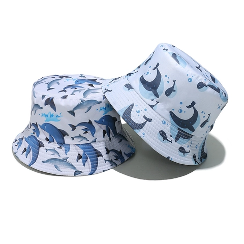 Fischerhut Polyester Sonnenschutz Sommer Strand Urlaub Reise Wal Delphin Cartoon Druck Anglerhut