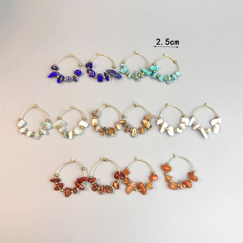 Bohemian Hoop Earrings With Stainless Steel And Natural Crushed Stone Vintage Handmade Jewelry For Women