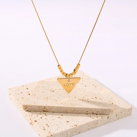 Geometric Triangle Pendant Necklace 18K Gold Plated Stainless Steel Love Engraved Asymmetric Jewelry For Women