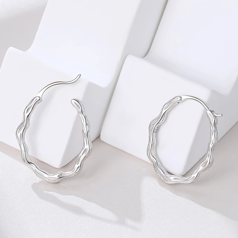 Irregular Wave Texture 925 Sterling Silver Hoop Earrings For Women Minimalist Geometric Gold Silver Plated C-Shaped Jewelry