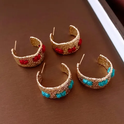 Vintage C-Förmige Creolen Für Damen Mit Silver Earring Post Hammerschlag Gold Plattiert Gewebtes Garn Ethno Retro Schmuck