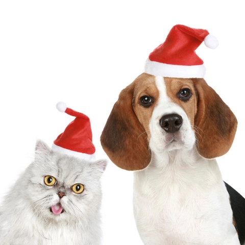 Pet Christmas Hat Cat Dog Buffalo Plaid Red Plush Santa Cap With Elastic Strap Holiday Headdress Mini Festive Accessory
