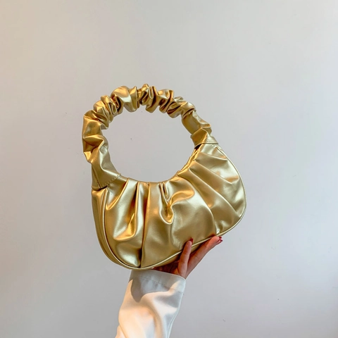 Sac À Bandoulière Sous L'Aisselle Froncé Cuir PU Pli Nuage Sac Forme Demi-Lune Minimaliste Mode Douce Pour Femmes
