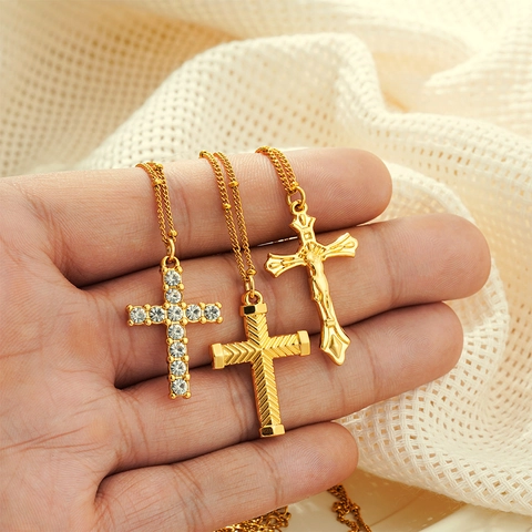 Collana Con Pendente A Croce Farfalla Serpente Ventaglio Acciaio Inossidabile Zircone Gioielli Religiosi Hip Hop Vintage Da Donna