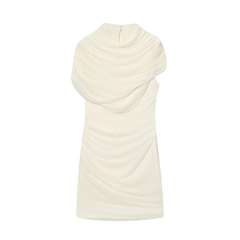 Sleeveless Mini Dress Mesh Patchwork High Neck Ruched Side Slim Fit Elegant Party Clubwear For Women