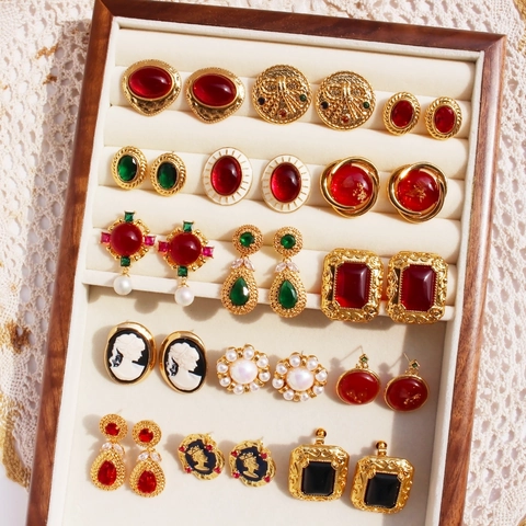 Pendientes Vintage Barrocos de Latón para Mujer Poste de Plata de Ley 925 Circonia Perla Artificial Joyería de Lujo Francesa