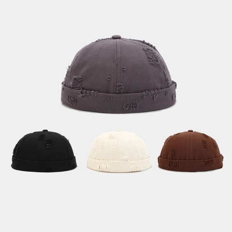 Distressed Gescheurde Docker Hat Katoen Canvas Randloze Beanie Verstelbaar Streetwear Vintage Accessoire Voor Mannen En Vrouwen