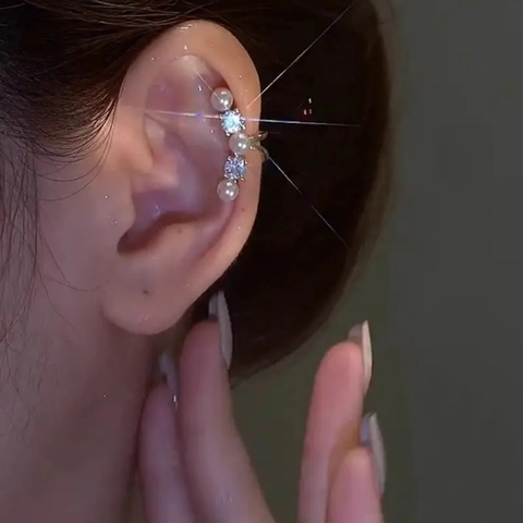 Elegante Polsino Da Orecchio Con Künstliche Perle Sintetiche E Zirconi Orecchini A Clip Senza Buco Per Donna Gioielli Minimalisti