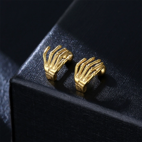 Gothic Skull Hand Stud Earrings Stainless Steel Punk Skeleton Palm Ear Studs Vintage Rock Jewelry For Men Women