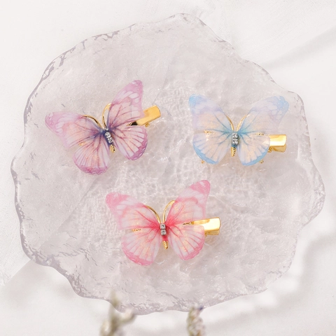 Schmetterlingsflügel Haarklammer Organza Tüll Halbtransparent Bunt Strass Prinzessin Haarnadel Für Kinder Mädchen