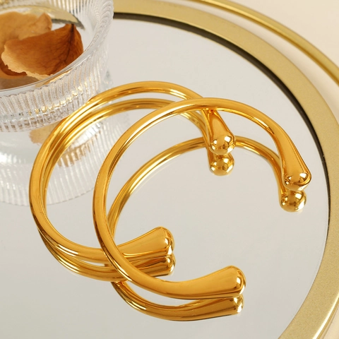 Bracciale Rigido Aperto Minimalista In Acciaio Inossidabile Con Estremità A Goccia Placcato Oro Gioielli Geometrici Donna