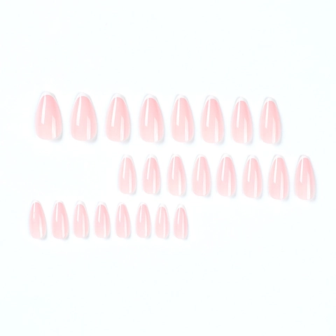 Unghie Finte Lunghe Forma Mandorla French Tips Rosa Jelly Lucide Unghie Finte Per Donne Manicure Quotidiana
