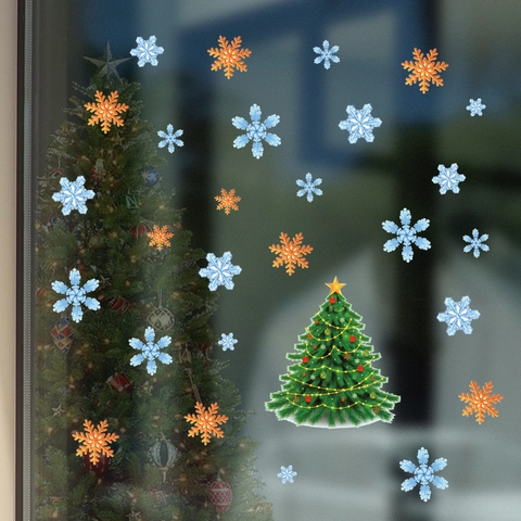 Kerstvenster Muurstickers PVC Sneeuwvlok Kerstboom Zelfklevend Verwijderbaar Huis Vakantie Feest Decoratie