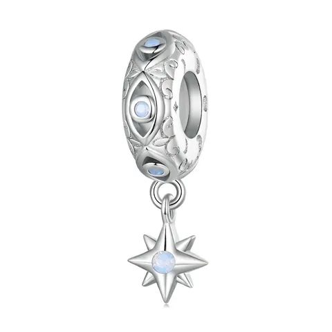 925 Sterling Silver Evil Eye Star Charm Bead Artificial Opal Inlaid Lucky Spacer Bead For DIY Bracelet Jewelry Making