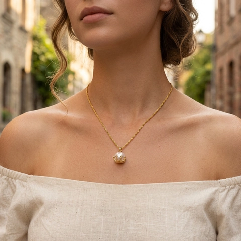 Süßwasserperle Anhänger Halskette Für Damen Elegant Kupfer Vergoldet Twisted Kette Strass Verziert Schmuck Geschenk