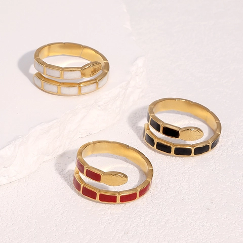 Schlangen Offener Ring Edelstahl Vergoldet Emaille Verstellbar Vintage Tier Schmuck Damen