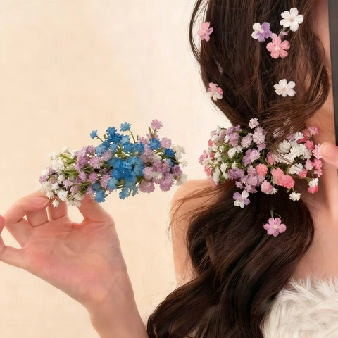 Elegant Baby's Breath Flower Hair Clip Resin Floral Duckbill Alligator Pin For Women Wedding Banquet Party Accessory