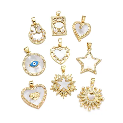 Pendente Cuore Occhio Greco Stella Farfalla Rame Placcato Oro 18K Conchiglia Naturale Perla Artificial Zircone Gioiello Elegante