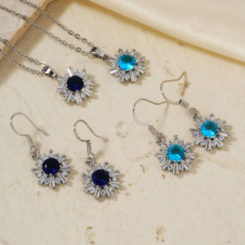 Mode Weihnachten Schneeflocke Schmuckset Kupfer Farbig Zirkonia Sonnenblume Ohrringe Anhänger Halskette Für Damen Hochzeit Party Geschenk