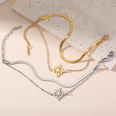 Pulsera de Doble Capa de Acero Inoxidable Con Colgante de Nudo de Bruja Celta Pulsera Hueca Geométrica Joyería para Mujeres y Hombres