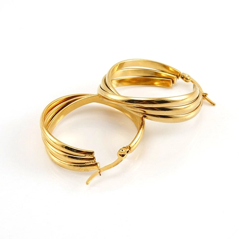 Multi Layer Twisted Hoop Earrings 18K Gold Plated Stainless Steel Geometric Circle Fashion Elegant For Women Accessory