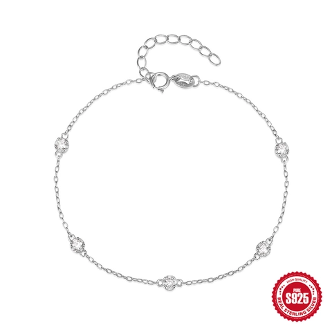 Pulsera Ajustable De Circonita Redonda Plata De Ley 925 Engaste En Bisel Minimalista Elegante Joyería Para Mujeres