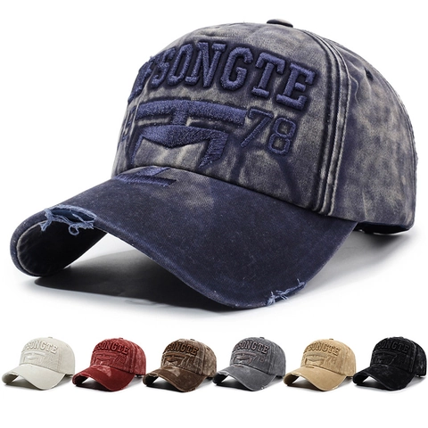 Gewaschene Baumwolle Baseballkappe Distressed Bestickte Schriftzug Verstellbare Retro Outdoor Sport Sonnenhut Herren Damen