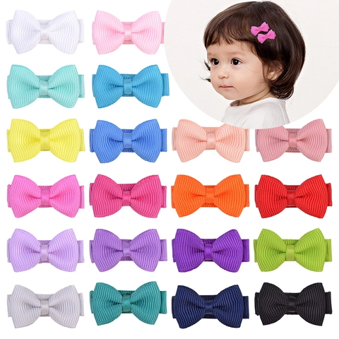 Handmade Polyester Grosgrain Ribbon Bow Hair Clips For Baby Girls Solid Color Fully Wrapped Non-Slip Toddler Hair Accessories