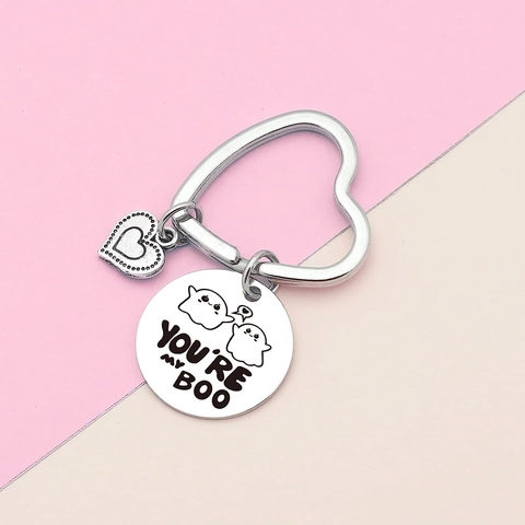 Roestvrij Staal Paar Spook Sleutelhanger Youre My Boo Hart Ring Metaal Sleutelhanger Halloween Valentijnsdag Cadeau Pompoenzak