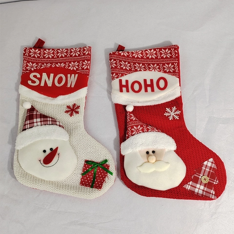 Calza di Natale in Maglia Nordica Con Applicazione 3D Babbo Natale Pupazzo di Neve Grande Sacco Regalo Appeso Decorazione Casa