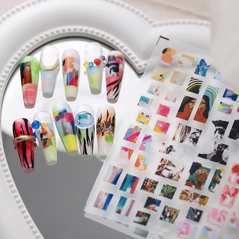 Abstract Artistic Portrait Nail Art Stickers Ultra Thin Adhesive Graffiti Oil Painting Manicure Decals DIY Decor