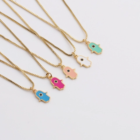Hamsa Hand Böser Blick Halskette Kupfer Vergoldet Emaille Anhänger Retro Minimalistischer Boho Schmuck Für Damen