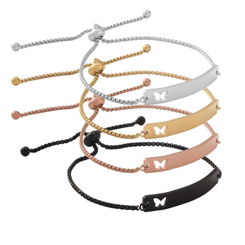Hollow Butterfly Rectangular Bar Verstellbares Armband 304 Edelstahl Box Kette Minimalistischer Modeschmuck Für Frauen