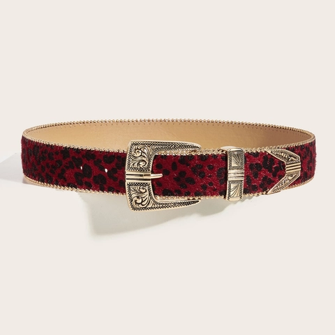 Cintura Leopardata Da Donna In Pelle PU Con Fibbia Dorata Incisa Bordo Di Perline Stile Western Vintage Per Jeans