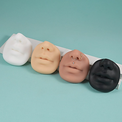 Silicone Nose And Mouth Piercing Training Model Professional Jewelry Display With Acrylic Stand Soft Body Parts Practice Tools
