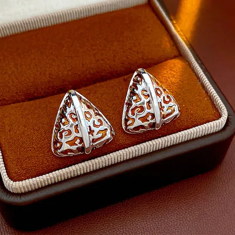 Dreieckige Ohrringe Mit Leopardenmuster Und Silbernem Ohrstecker Kupfer Emaille Geometrischer Retro Modeschmuck Für Damen