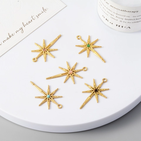 Pendentif Étoile À Huit Branches En Acier Inoxydable Avec Incrustation De Pierre Naturelle Pour La Création De Bijoux DIY
